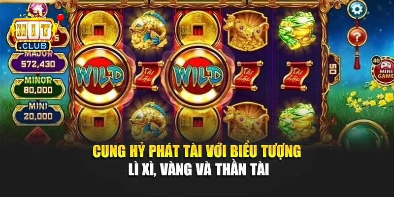 Cung Hỷ Phát Tài với biểu tượng lì xì, vàng và thần tài